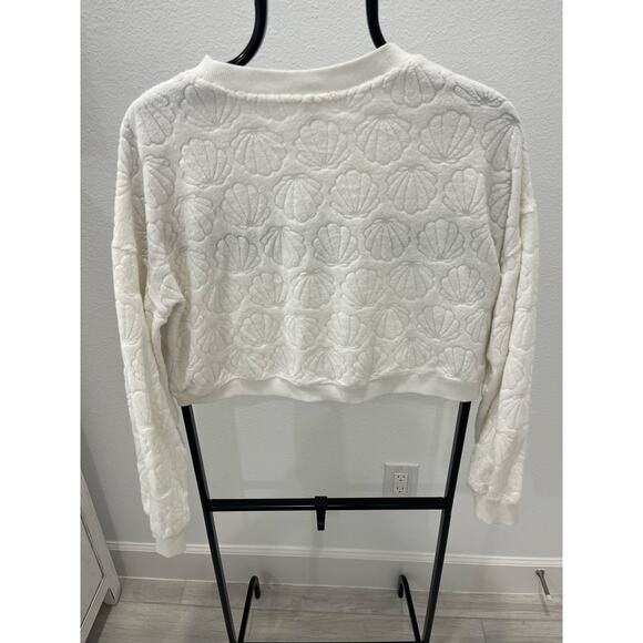 Sandy Beach Women's MD Seashell Pattern Terry Cloth Cropped Pullover Top - Picture 3 of 4